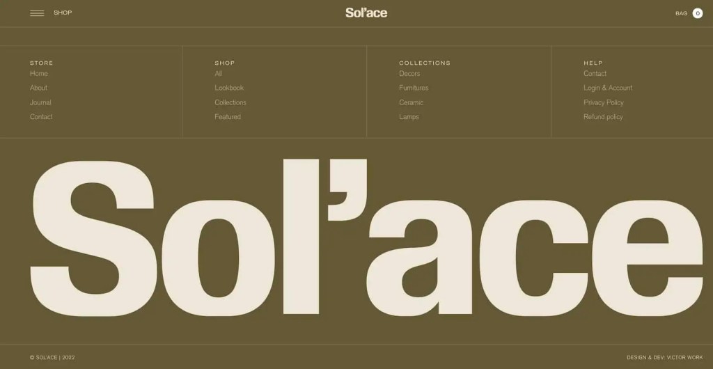  Screenshot of sol'ace website to showcase mega footer implementation