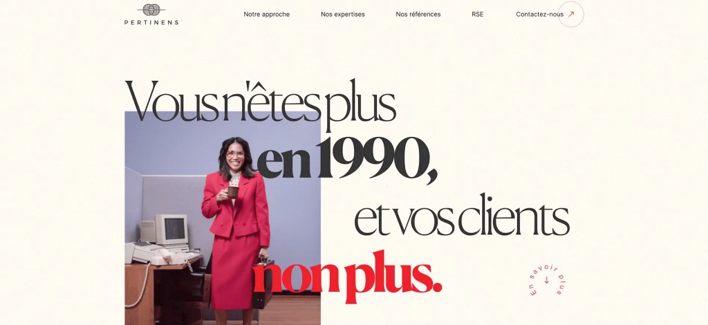 Screenshot of pertinens website showcasing multiple lines of text overlaping the right 25% of a photo